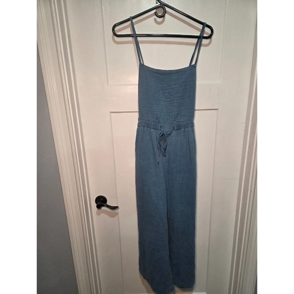 American Eagle Blue Gauze Wide Leg Jumpsuit Tie Back‎ Size Large